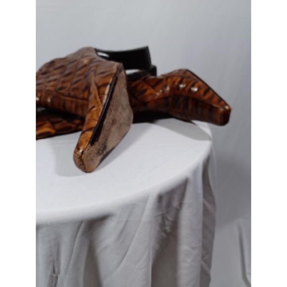 Via Spiga Boots Womens Size 8.5M Brown Croc Embossed Leather Block Heel Italy - Picture 8 of 9